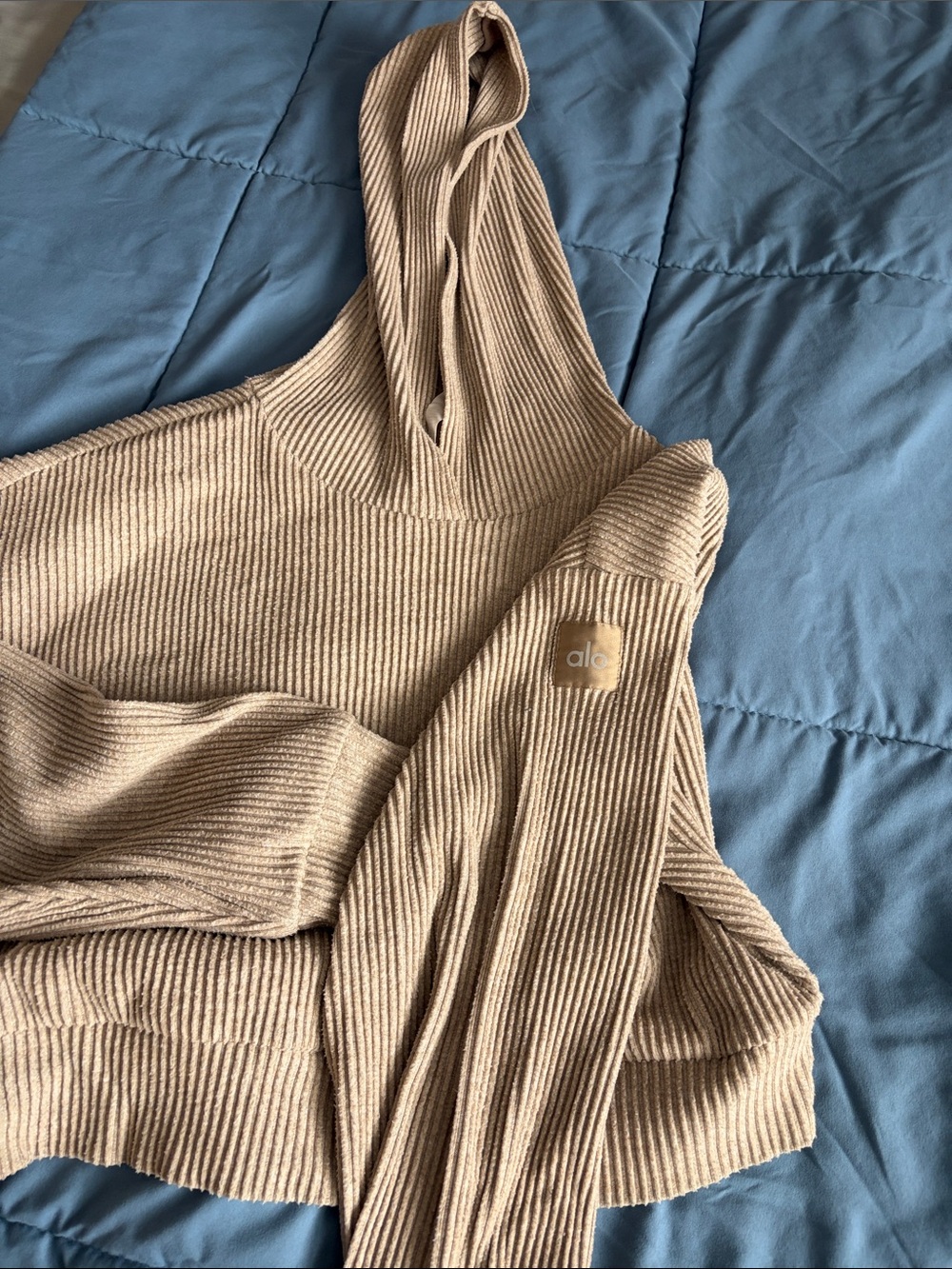 ALO Yoga Ribbed Tan Hooded Sweater